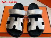 Hermes Chypre Sandal in Silver Metallic Calfskin Replica