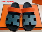 Hermes Chypre Sandal in Suede Goatskin Blue and Orange Replica