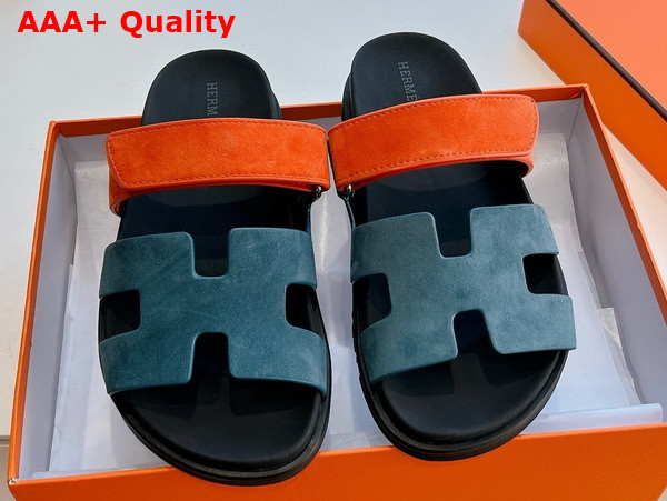 Hermes Chypre Sandal in Suede Goatskin Blue and Orange Replica