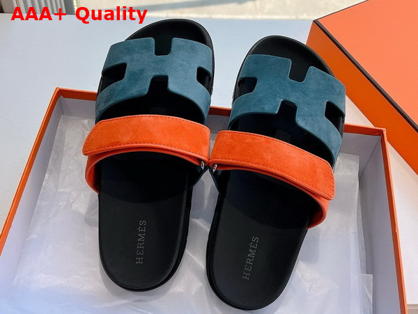 Hermes Chypre Sandal in Suede Goatskin Blue and Orange Replica