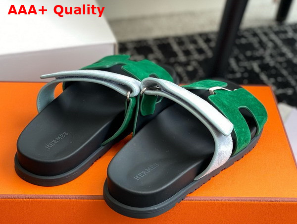 Hermes Chypre Sandal in Suede Goatskin Green and Sky Blue Replica