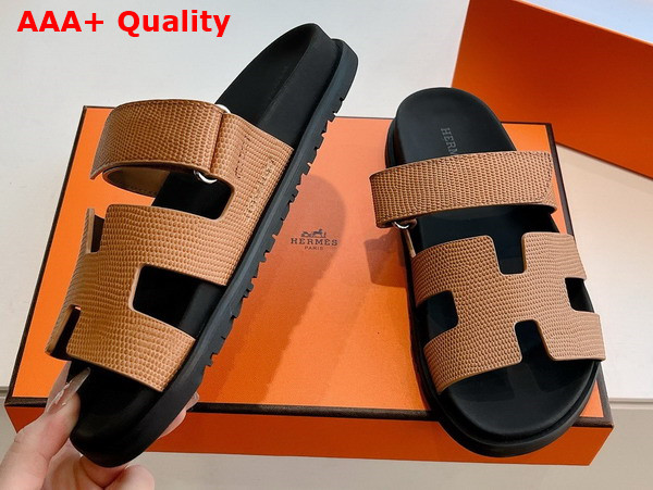 Hermes Chypre Sandal in Tan Lizard Leather Replica