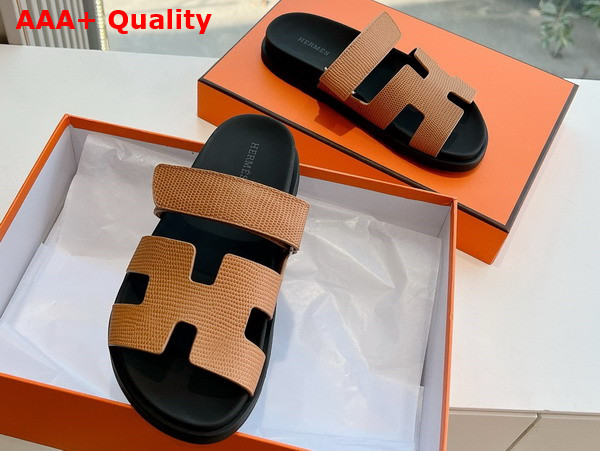 Hermes Chypre Sandal in Tan Lizard Leather Replica