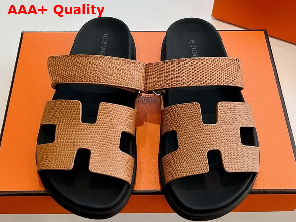 Hermes Chypre Sandal in Tan Lizard Leather Replica