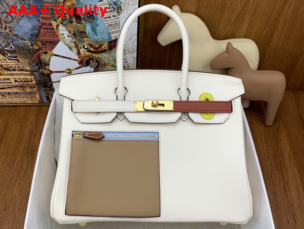 Hermes Colormatic Birkin 30 Bag in Cream and Tan Swift Calfskin Replica