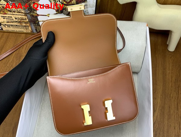 Hermes Constance 18 Bag in Gold Brown Box Calfskin Replica