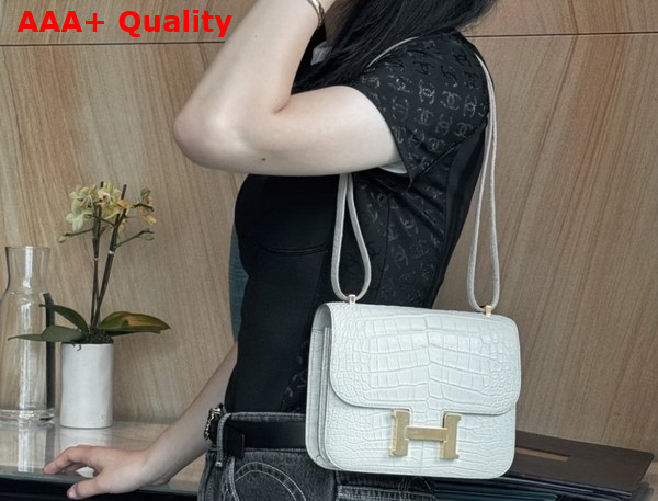 Hermes Constance 18 Bag in White Alligator Leather Replica