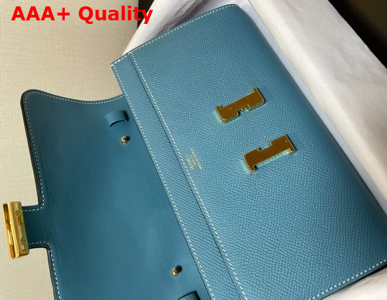 Hermes Constance Long To Go Wallet in Blue Epsom Calfskin with Removable Shoulder Strap Replica