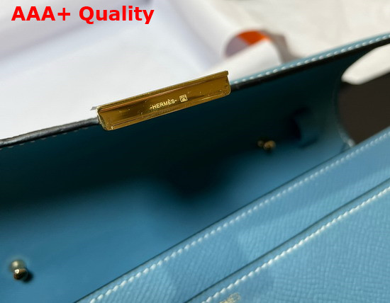 Hermes Constance Long To Go Wallet in Blue Epsom Calfskin with Removable Shoulder Strap Replica