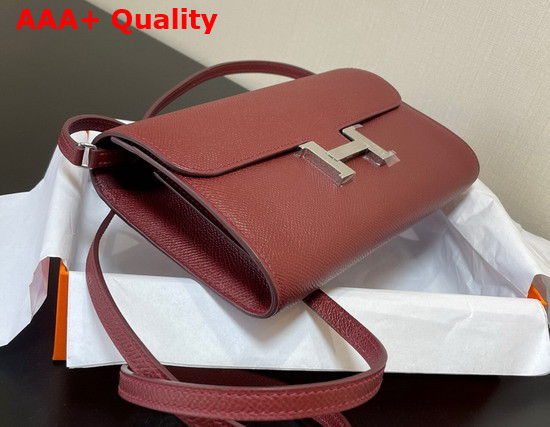 Hermes Constance Long To Go Wallet in Bordeaux Epsom Calfskin with Removable Shoulder Strap Replica