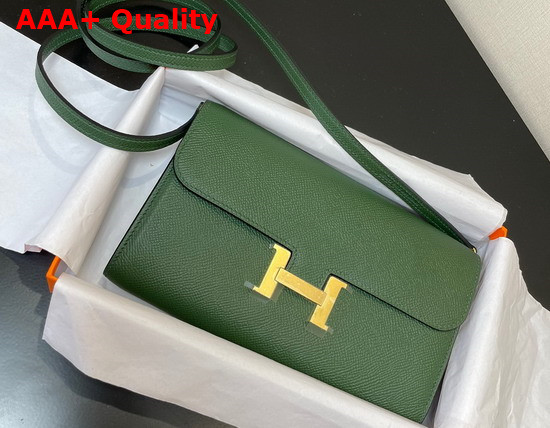 Hermes Constance Long To Go Wallet in Dark Green Epsom Calfskin with Removable Shoulder Strap Replica