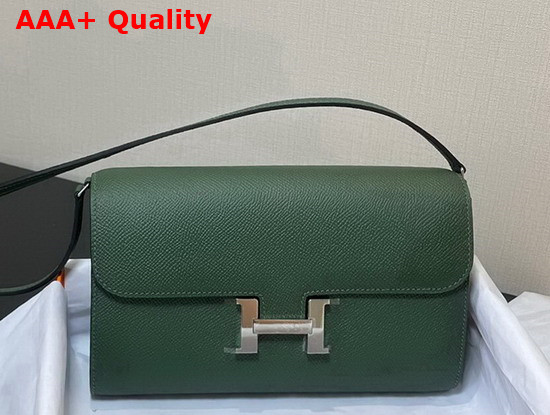 Hermes Constance Long To Go Wallet in Dark Green Epsom Calfskin with Removable Shoulder Strap Replica