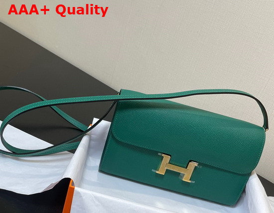 Hermes Constance Long To Go Wallet in Deep Sea Green Epsom Calfskin with Removable Shoulder Strap Replica