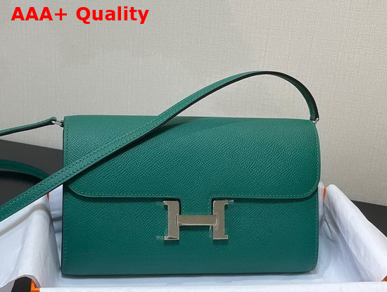 Hermes Constance Long To Go Wallet in Deep Sea Green Epsom Calfskin with Removable Shoulder Strap Replica