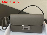 Hermes Constance Long To Go Wallet in Grey Epsom Calfskin with Removable Shoulder Strap Replica