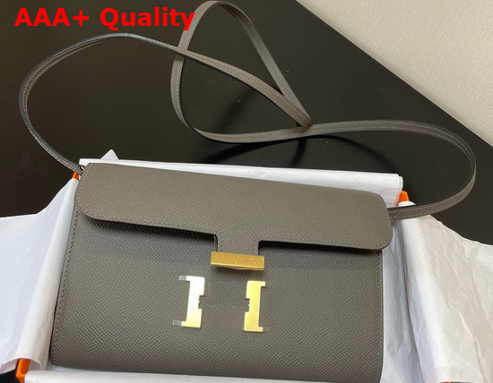Hermes Constance Long To Go Wallet in Grey Epsom Calfskin with Removable Shoulder Strap Replica