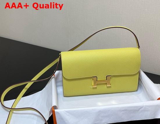 Hermes Constance Long To Go Wallet in Lemon Yellow Epsom Calfskin with Removable Shoulder Strap Replica