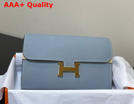 Hermes Constance Long To Go Wallet in Light Blue Epsom Calfskin with Removable Shoulder Strap Replica