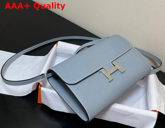 Hermes Constance Long To Go Wallet in Light Blue Epsom Calfskin with Removable Shoulder Strap Replica