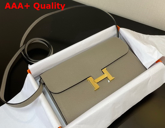 Hermes Constance Long To Go Wallet in Light Grey Epsom Calfskin with Removable Shoulder Strap Replica
