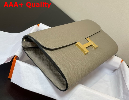 Hermes Constance Long To Go Wallet in Light Grey Epsom Calfskin with Removable Shoulder Strap Replica