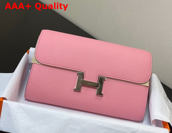 Hermes Constance Long To Go Wallet in Light Pink Epsom Calfskin with Removable Shoulder Strap Replica