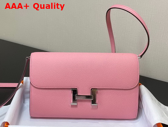 Hermes Constance Long To Go Wallet in Light Pink Epsom Calfskin with Removable Shoulder Strap Replica
