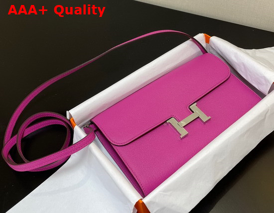 Hermes Constance Long To Go Wallet in Light Purple Epsom Calfskin with Removable Shoulder Strap Replica