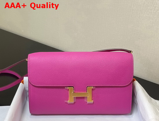 Hermes Constance Long To Go Wallet in Light Purple Epsom Calfskin with Removable Shoulder Strap Replica