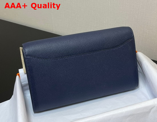 Hermes Constance Long To Go Wallet in Navy Epsom Calfskin with Removable Shoulder Strap Replica
