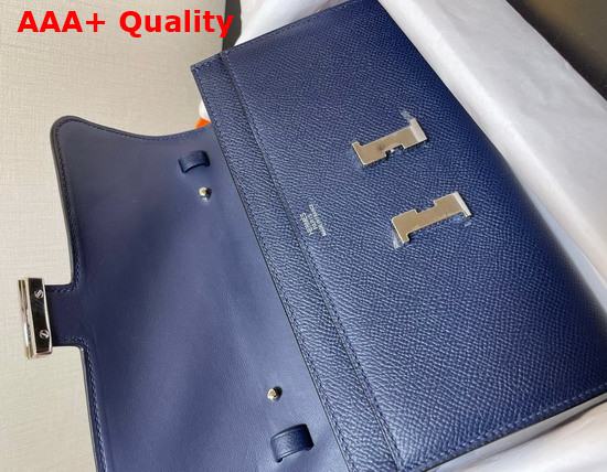Hermes Constance Long To Go Wallet in Navy Epsom Calfskin with Removable Shoulder Strap Replica