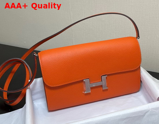 Hermes Constance Long To Go Wallet in Orange Epsom Calfskin with Removable Shoulder Strap Replica