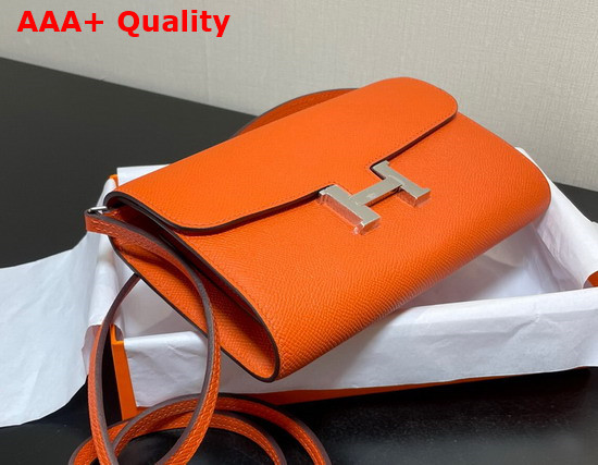 Hermes Constance Long To Go Wallet in Orange Epsom Calfskin with Removable Shoulder Strap Replica