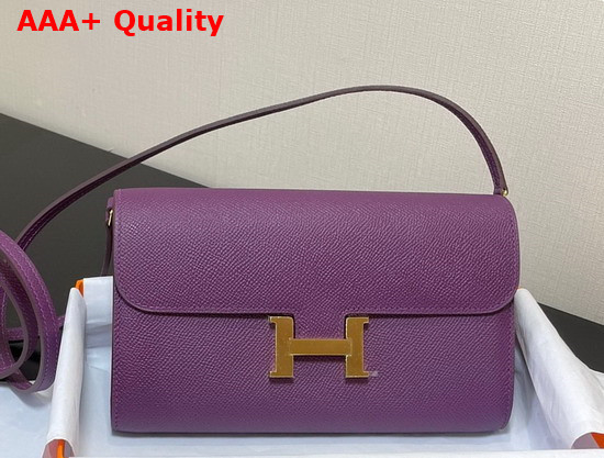 Hermes Constance Long To Go Wallet in Purple Epsom Calfskin with Removable Shoulder Strap Replica