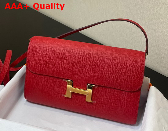 Hermes Constance Long To Go Wallet in Red Epsom Calfskin with Removable Shoulder Strap Replica