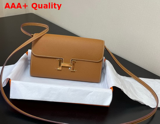 Hermes Constance Long To Go Wallet in Tan Epsom Calfskin with Removable Shoulder Strap Replica
