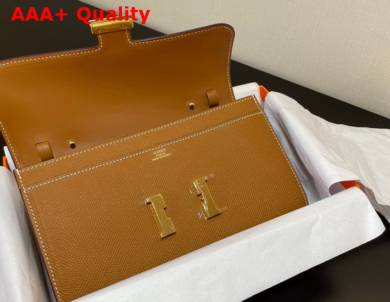 Hermes Constance Long To Go Wallet in Tan Epsom Calfskin with Removable Shoulder Strap Replica