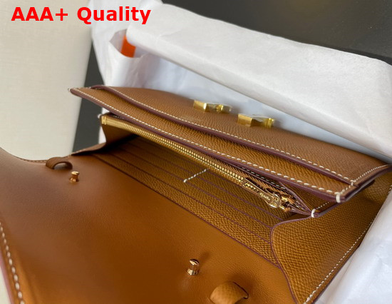 Hermes Constance Long To Go Wallet in Tan Epsom Calfskin with Removable Shoulder Strap Replica