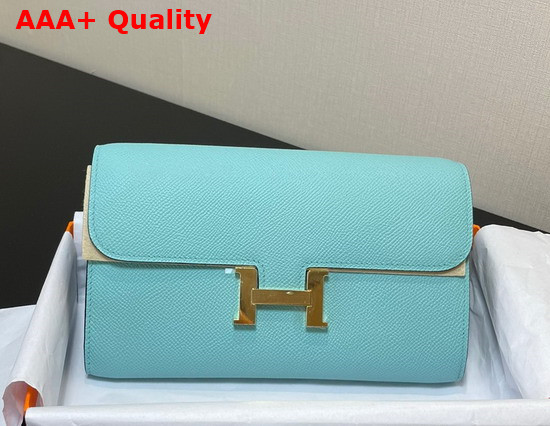Hermes Constance Long To Go Wallet in Turquoise Epsom Calfskin with Removable Shoulder Strap Replica