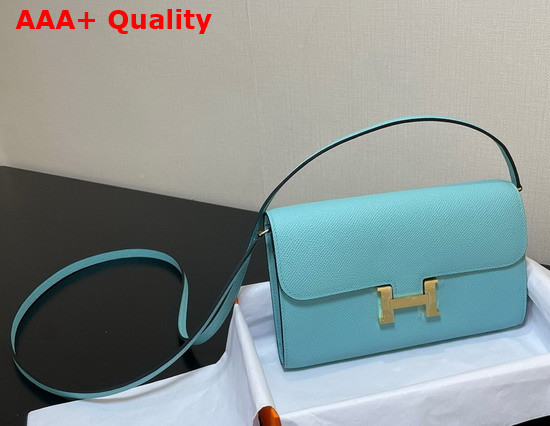Hermes Constance Long To Go Wallet in Turquoise Epsom Calfskin with Removable Shoulder Strap Replica