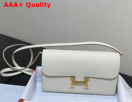 Hermes Constance Long To Go Wallet in White Epsom Calfskin with Removable Shoulder Strap Replica