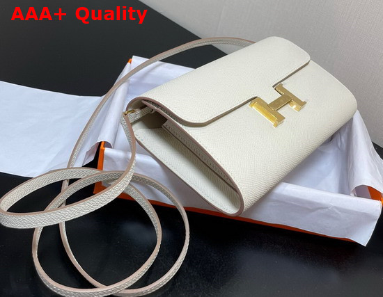 Hermes Constance Long To Go Wallet in White Epsom Calfskin with Removable Shoulder Strap Replica