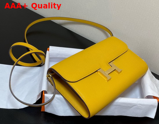 Hermes Constance Long To Go Wallet in Yellow Epsom Calfskin with Removable Shoulder Strap Replica