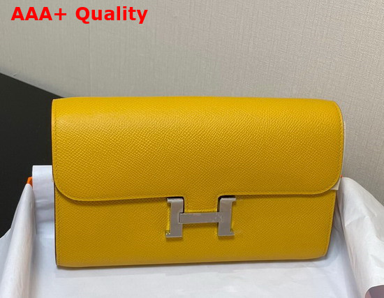 Hermes Constance Long To Go Wallet in Yellow Epsom Calfskin with Removable Shoulder Strap Replica