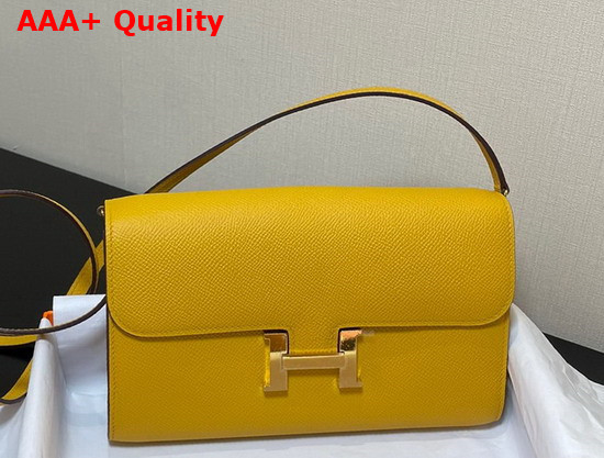 Hermes Constance Long To Go Wallet in Yellow Epsom Calfskin with Removable Shoulder Strap Replica