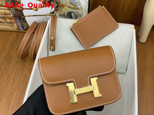 Hermes Constance Slim Wallet in Gold Brown Epsom Calfskin Replica