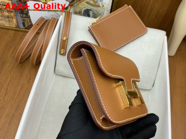 Hermes Constance Slim Wallet in Gold Brown Epsom Calfskin Replica