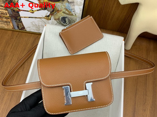 Hermes Constance Slim Wallet in Gold Brown Epsom Calfskin Replica