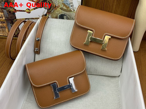 Hermes Constance Slim Wallet in Gold Brown Epsom Calfskin Replica