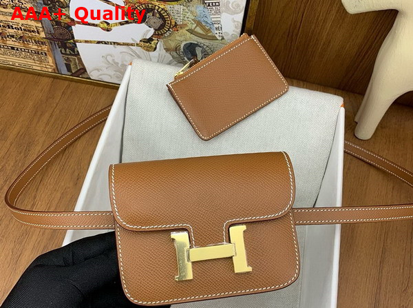 Hermes Constance Slim Wallet in Gold Brown Epsom Calfskin Replica